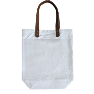 Amazing 100% cotton tote bags with leather handle. Great for taking all of your shit with you in one bag!! LOL One bag that you'll be carrying around all the time!! Your everyday bag that u can use for everything....grocery shopping, farmers market, library bag, book bag & yes, your bag for holding your liquor!!! LOL  My favorite is to use these as a gift bag... giving a gift inside a gift. Like liquor!!! :)   15.5" x 16" x 5.5" 100% cotton  machine washable