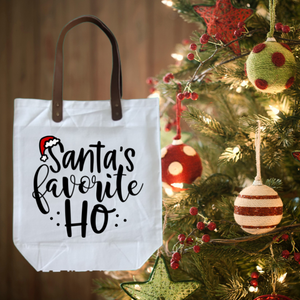 Funny Sassy Christmas Tote Bag says "SANTA'S FAVORITE HO" Mom/Her gift