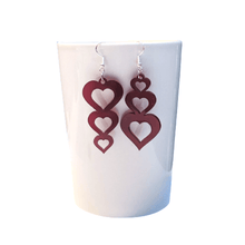 Load image into Gallery viewer, Handmade red TRIPLE HEART hanging earrings |  VALENTINE&#39;S DAY Gift
