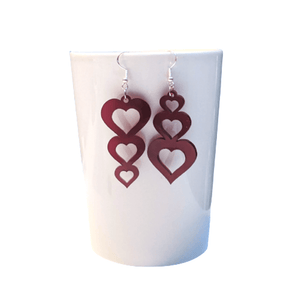 Handmade red TRIPLE HEART hanging earrings |  VALENTINE'S DAY Gift